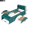 Wood Twin Size Platform Bed with 2 Drawers, Storage Headboard and Footboard, Dark Green