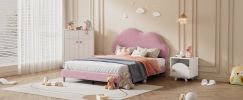 Full size Upholstered Cloud-Shape Bed ,Velvet Platform Bed with Headboard,No Box-spring Needed,Pink