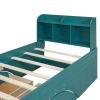 Wood Twin Size Platform Bed with 2 Drawers, Storage Headboard and Footboard, Dark Green