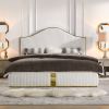 Corduroy Upholstered Bed Frame King Size 59.5" Tall Headboard Queen Bed Frame Metal Decoration /No Box Spring Needed