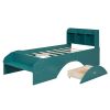 Wood Twin Size Platform Bed with 2 Drawers, Storage Headboard and Footboard, Dark Green