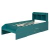 Wood Twin Size Platform Bed with 2 Drawers, Storage Headboard and Footboard, Dark Green