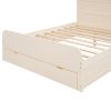 Full Size Platform Bed with Storage Headboard and a Big Drawer, Cream