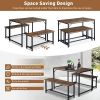 3 Piece Kitchen Table Set with 2 Benches; Wood Dining Table Set for 4-Person Space-Saving Dinette for Kitchen; Rustic Brown