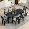 TOPMAX Rustic Extendable 84inch Dining Table Set with 24inch Removable Leaf , 6 Upholstered Armless Dining Chairs and 2 Padded Arm Chairs, 9 Pieces, B