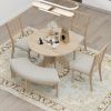 TREXM 5-Piece Dining Table Set, 44" Round Dining Table with Curved Bench & Side Chairs for 4-5 People for Dining Room and Kitchen (Natural Wood Wash)