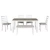 TREXM Rustic Style 6-Piece Dining Room Table Set with 4 Upholstered Chairs & a Bench (Brown + Whitewash)