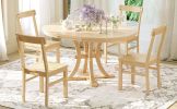 TOPMAX 5-Piece Rustic Round Pedestal Extendable Dining Table Set with 15.7" Removable Leaf and Simple Dining Chirs for Small Places, Natural