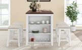 TOPMAX 5 Pieces Counter Height Rustic Farmhouse Dining Room Wooden Bar Table Set with 4 stools, White