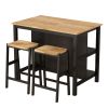 3 PCS Dining Table Set Rustic Retro Breakfast Table Dining Stools RubberWood for 2 with Two Open Shelves for Small Space Kitchen Dining Room (=W691656