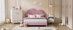 Full size Upholstered Cloud-Shape Bed ,Velvet Platform Bed with Headboard,No Box-spring Needed,Pink