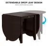 Retro Drop-Leaf Table Rustic Rubberwood Dining Table with Spacious Tabletop Small Drawer for Small Space Kitchen Dark Cappuccino