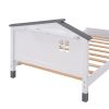 Twin Size Wood Platform Bed with House-shaped Headboard (White+Gray)