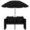 Patio Bed with Parasol Poly Rattan Black