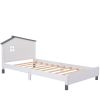 Twin Size Wood Platform Bed with House-shaped Headboard (White+Gray)