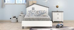 Twin Size Wood Platform Bed with House-shaped Headboard (White+Gray)