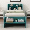 Wood Twin Size Platform Bed with 2 Drawers, Storage Headboard and Footboard, Dark Green