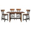 Rustic Brown and Gunmetal Finish 5pc Dining Set Counter Height Table And 4x Counter Height Chairs Industrial Design Wooden Dining Furniture