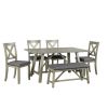 TOPMAX 6 Piece Dining Table Set Wood Dining Table and chair Kitchen Table Set with Table, Bench and 4 Chairs, Rustic Style, Gray(No Difference with SH