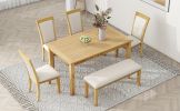 TOPMAX Rustic Solid Wood 6-piece Dining Table Set, PU Leather Upholstered Chairs and Bench, Natural Wood Wash