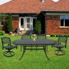 72 Inch Oval Cast Aluminum Patio Table with Umbrella Hole; Round Patio Bistro Table for Garden; Patio; Yard; Black with Antique Bronze at The Edge