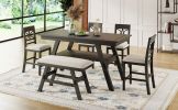 TOPMAX 6-Piece Wood Counter Height Dining Table Set with Storage Shelf, Kitchen Table Set with Bench and 4 Chairs,Rustic Style,Espresso+Beige Cushion