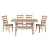 TREXM 6-Piece Retro 59"L Rectangular Dining Table Set, Table with Unique Legs and 4 Upholstered Chairs & 1 Bench for Dining Room and Kitchen (Natural