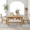 TOPMAX Rustic Solid Wood 6-piece Dining Table Set, PU Leather Upholstered Chairs and Bench, Natural Wood Wash