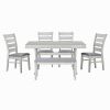 TREXM 6-Piece Retro 59"L Rectangular Dining Table Set, Table with Unique Legs and 4 Upholstered Chairs & 1 Bench for Dining Room and Kitchen (White)