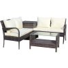 4 Piece Patio Sectional Wicker Rattan Outdoor Furniture Sofa Set with Storage Box Brown