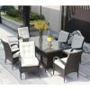 Patio 7-Piece Rectangular Dining Set with 6 Dining Chairs (Brown &Beige Cushion )