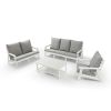 HIPS Loveseat with Cushion, Wood Grain Outdoor Garden Sofa,White/Grey