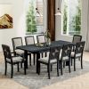 TOPMAX Rustic Extendable 84inch Dining Table Set with 24inch Removable Leaf , 6 Upholstered Armless Dining Chairs and 2 Padded Arm Chairs, 9 Pieces, B