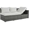 Outdoor 6-Piece All Weather PE Rattan Sofa Set, Garden Patio Wicker Sectional Furniture Set with Adjustable Seat, Storage Box, Removable Covers and Te