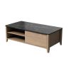 47 Inch Modern Farmhouse Double Drawer Coffee Table for Living Room or Office , Tobacco Wood and Marble Texture