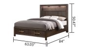 Kenzo Modern Style Queen Bed Made with Wood & LED Headboard with bookshelf in Walnut