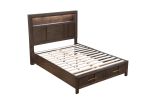 Kenzo Modern Style Queen Bed Made with Wood & LED Headboard with bookshelf in Walnut