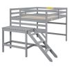 Full Loft Bed with Platform,ladder,Grey