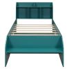 Wood Twin Size Platform Bed with 2 Drawers, Storage Headboard and Footboard, Dark Green