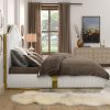 Corduroy Upholstered Bed Frame King Size 59.5" Tall Headboard Queen Bed Frame Metal Decoration /No Box Spring Needed