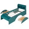 Wood Twin Size Platform Bed with 2 Drawers, Storage Headboard and Footboard, Dark Green