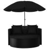 Patio Bed with Parasol Poly Rattan Black