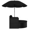 Patio Bed with Parasol Poly Rattan Black