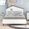 Twin Size Wood Platform Bed with House-shaped Headboard (White+Gray)