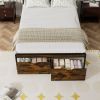 Queen Size Bed Frame with Storage Headboard and 2 Drawers, LED Lights Bed with Charging Station, Metal Platform Bed No Noise, Mattress Foundation Stro