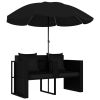 Patio Bed with Parasol Poly Rattan Black