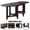 Retro Drop-Leaf Table Rustic Rubberwood Dining Table with Spacious Tabletop Small Drawer for Small Space Kitchen Dark Cappuccino