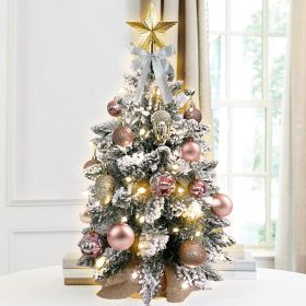 22in Mini Christmas Tree with Lights, Rose Gold Artificial Small Tabletop Christmas Tree with Flocked Snow (Color: champagne)