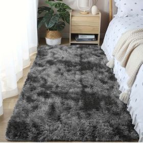 Soft Fluffy Area Rug for Bedroom and Living Room (Color: Tie Dye Dark Grey, size: 31.5*78.74inch)