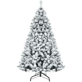 7.5ft PVC Flocking Hinged Tree Environmentally Friendly Fireproof Artificial Christmas Flocked Tree (Color: White)